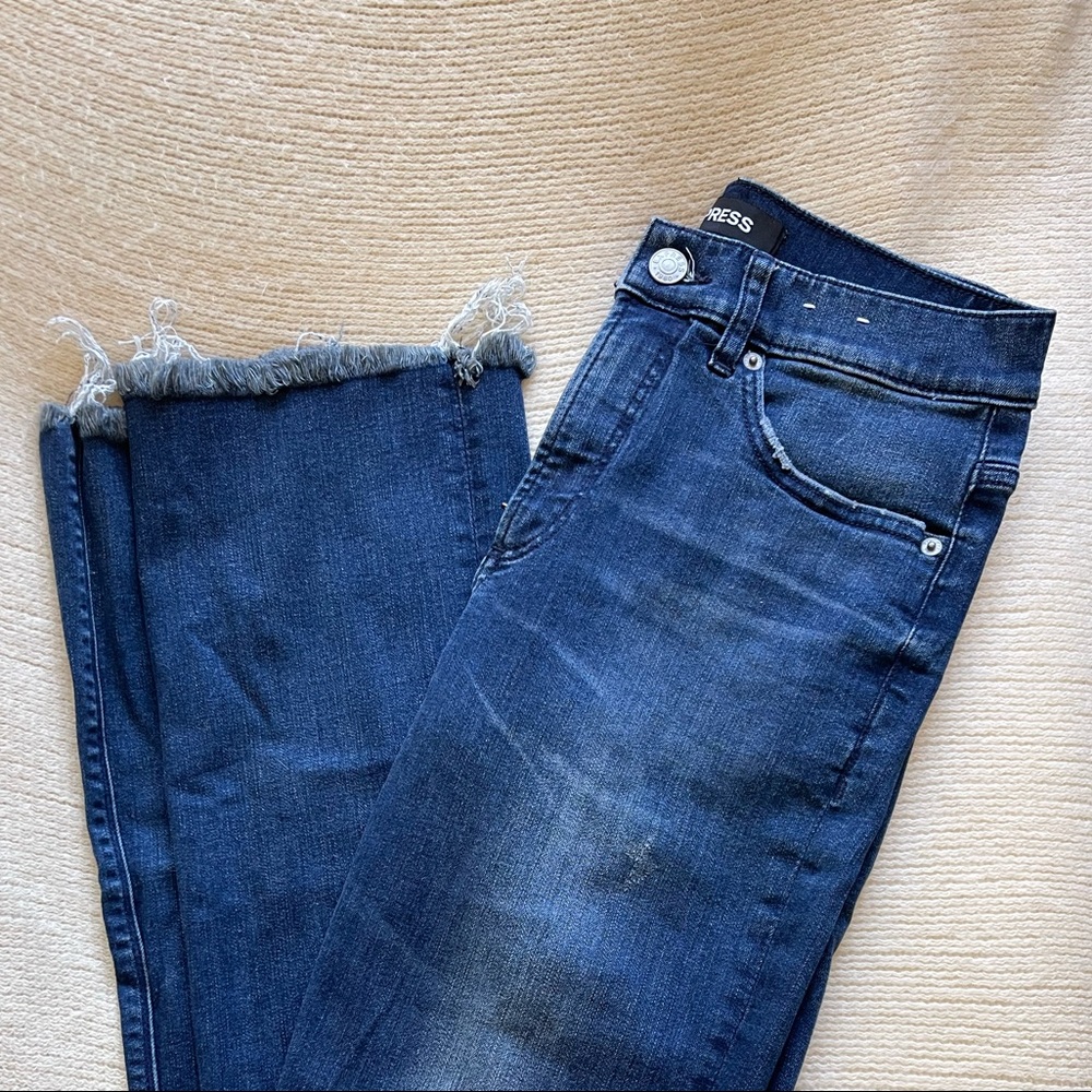 Express Mid-Rise Boot Cut Frayed Jeans